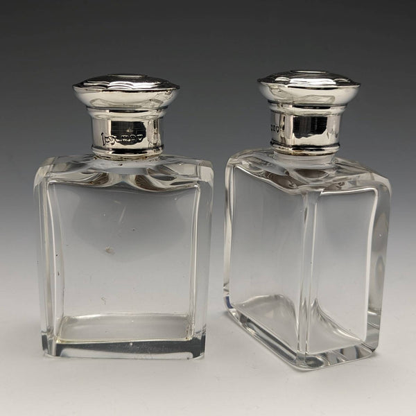 1915年 英国アンティーク 純銀蓋 ガラスボトルペア Walker and Hall